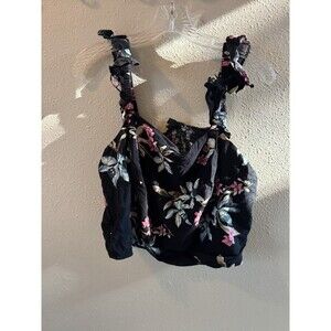 Torrid Black and Pink Sleeveless Challis Smocked Ruffle Trim Crop Top, Sz 1x